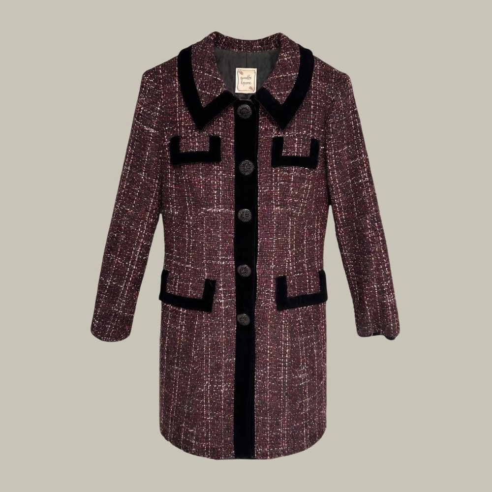 Nanette Lepore Tweed Wool Blend Coat Sz 8Womens Burgundy Pink QuietLLuxury